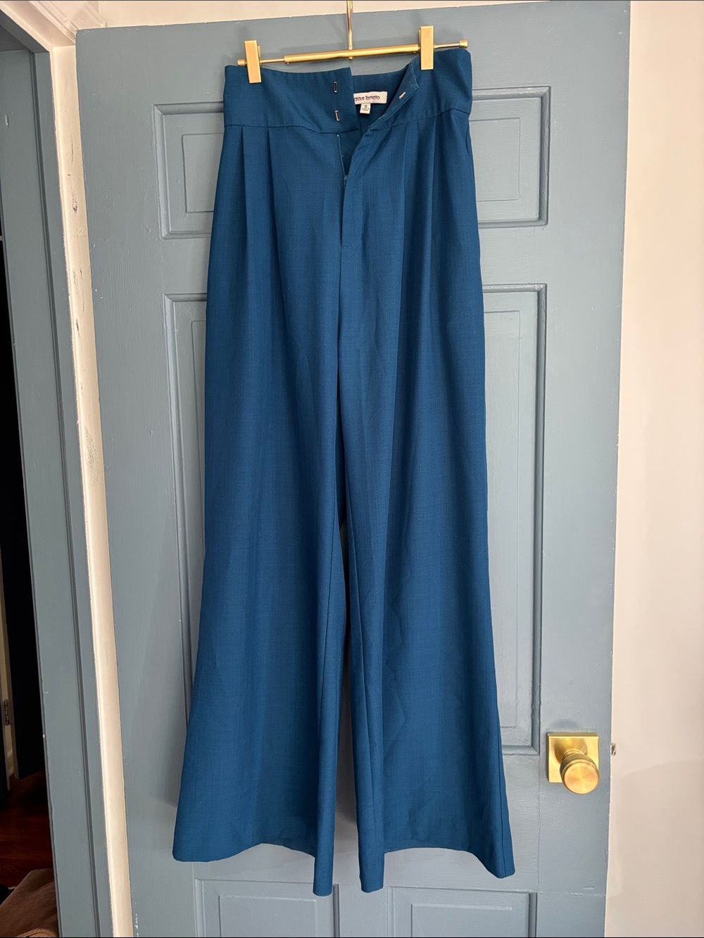 Wide Leg high waisted Pants in Teal Blue